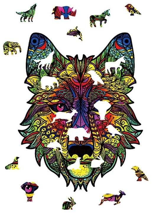 Vibrant Wooden Animal Puzzle - Wolf