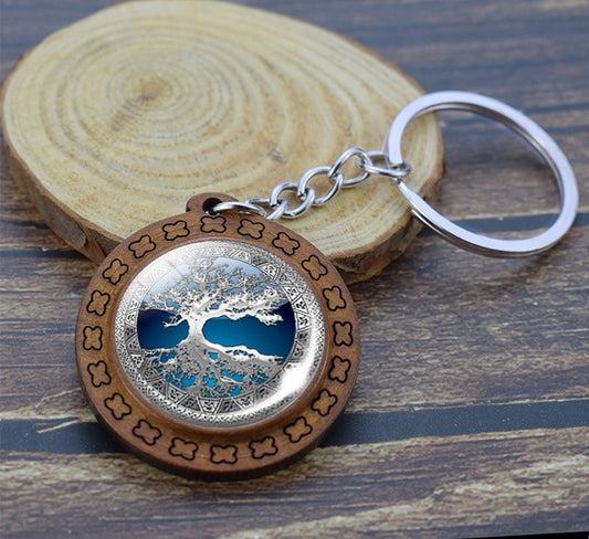 Tree of Life Wooden Keyring - Celtic Blue