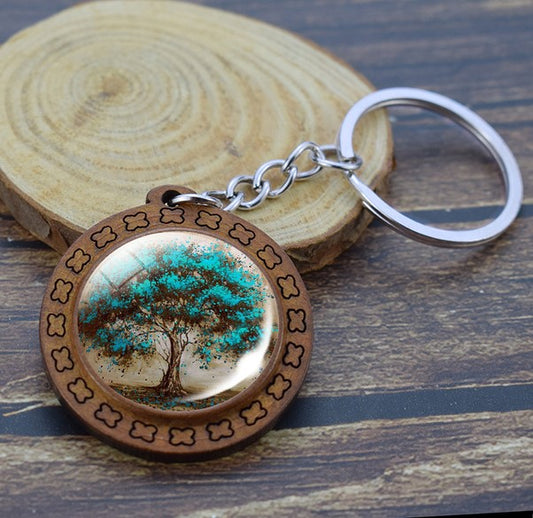 Tree of Life Wooden Keyring - Watercolour
