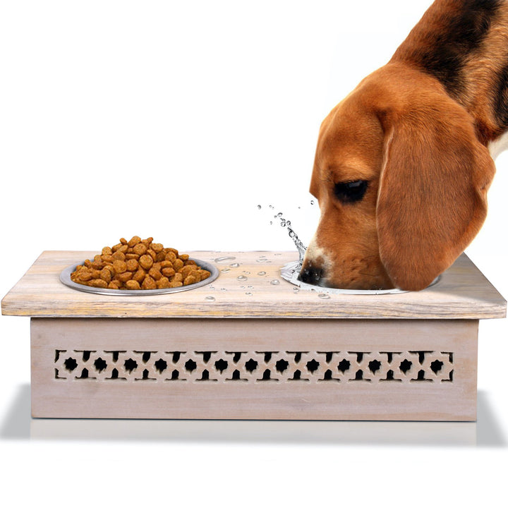 Whitewash Raised Pet Feeder